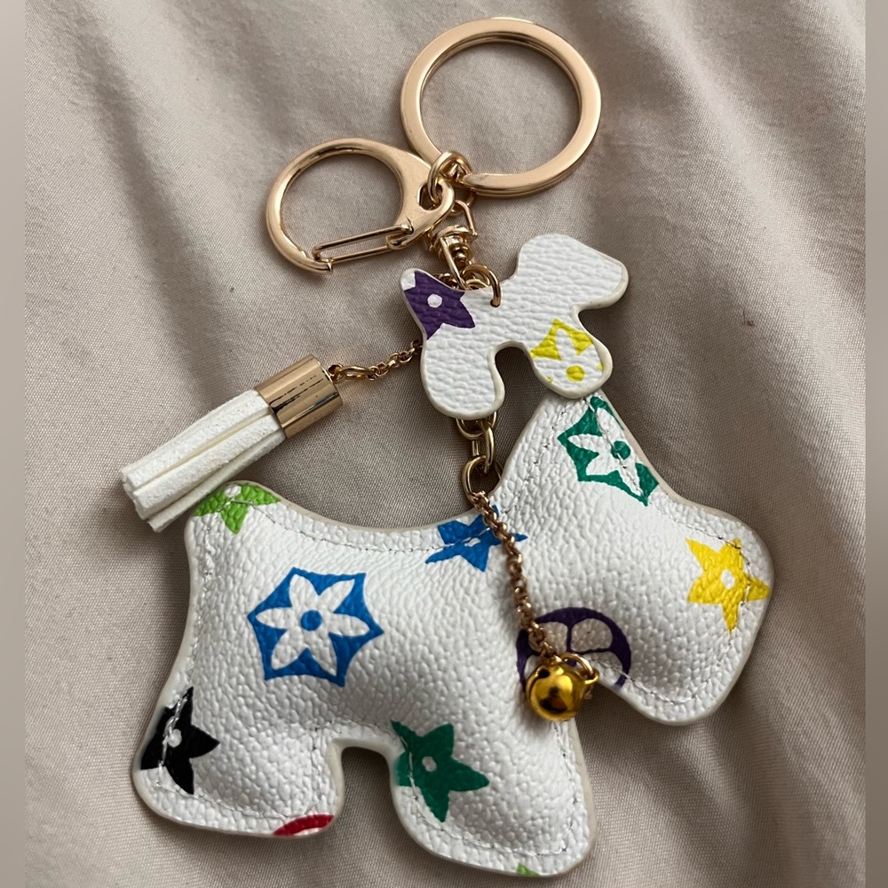 Colorful Dog-Shaped Keychain with Gold Accents